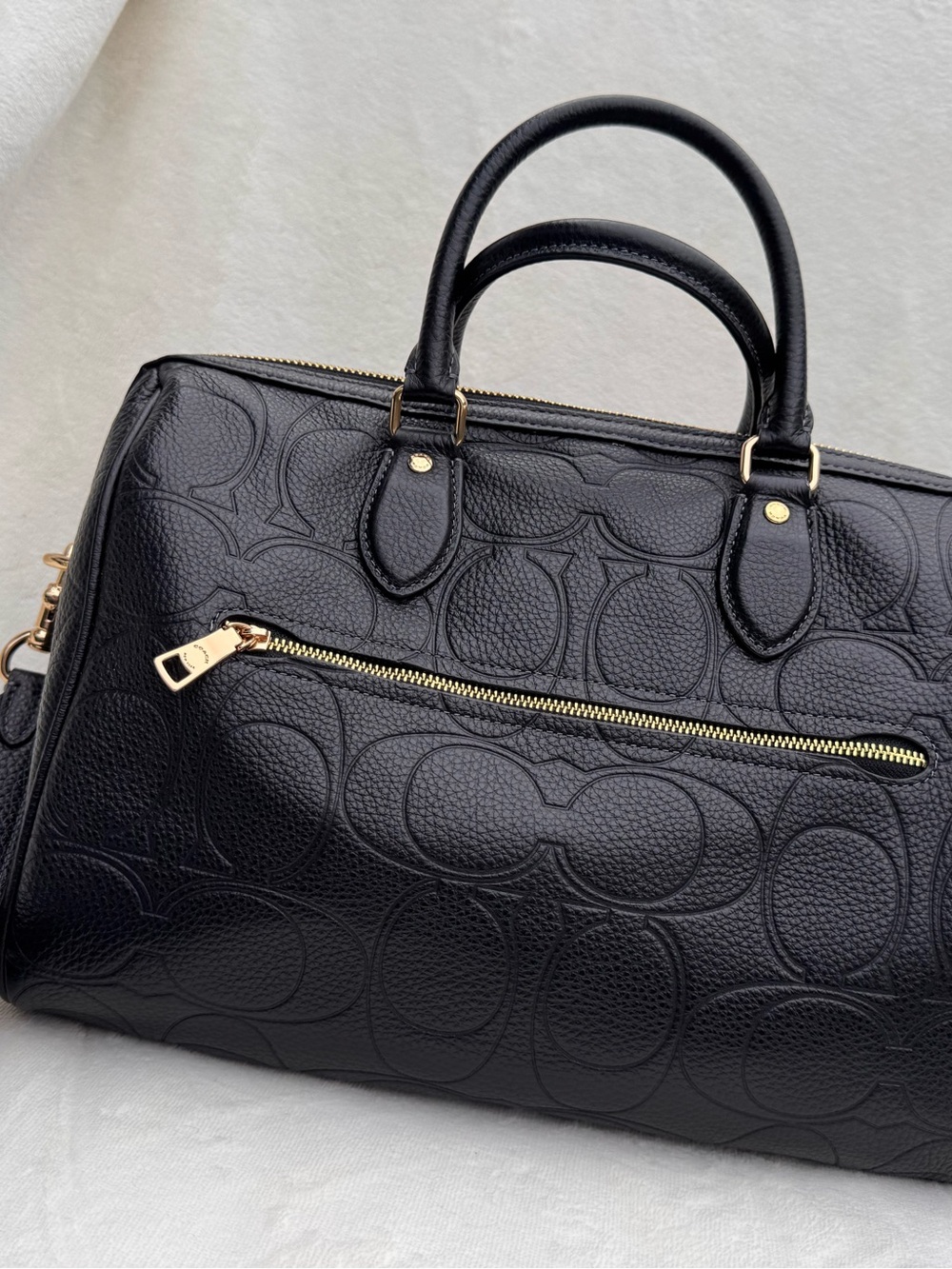 Coach Black Embossed Pebbled Leather Satchel with Mixed Metal Chains - Picture 3 of 10